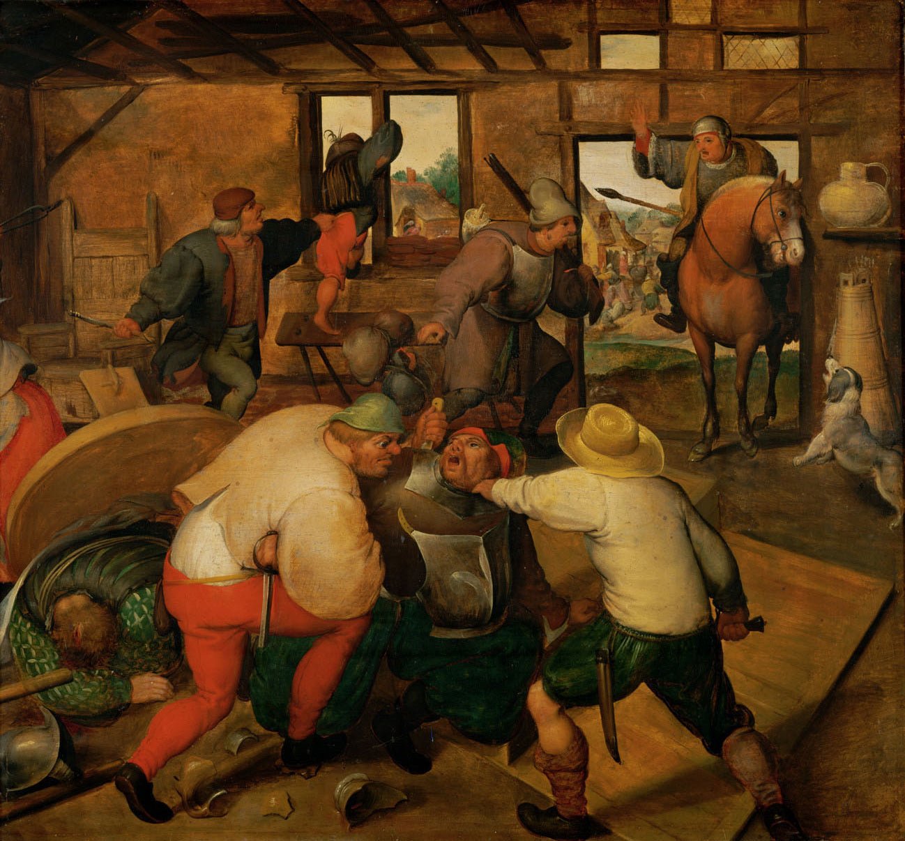 Brawl Between Soldiers and Peasants, vintage artwork by Marten van Cleve the Elder, A3 (16x12") Poster Print