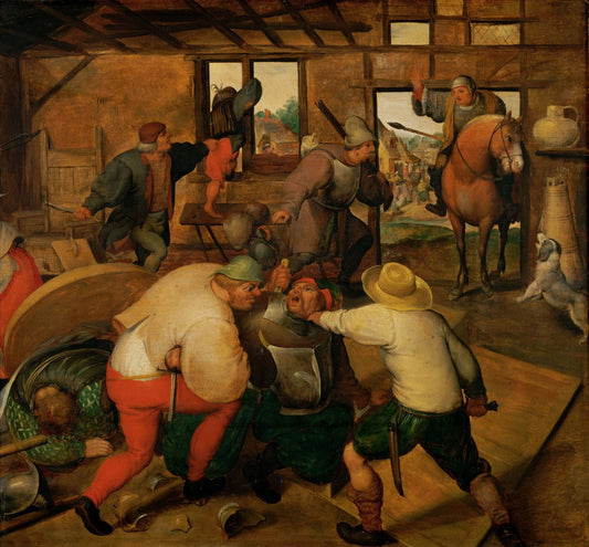 Brawl Between Soldiers and Peasants, vintage artwork by Marten van Cleve the Elder, A3 (16x12") Poster Print