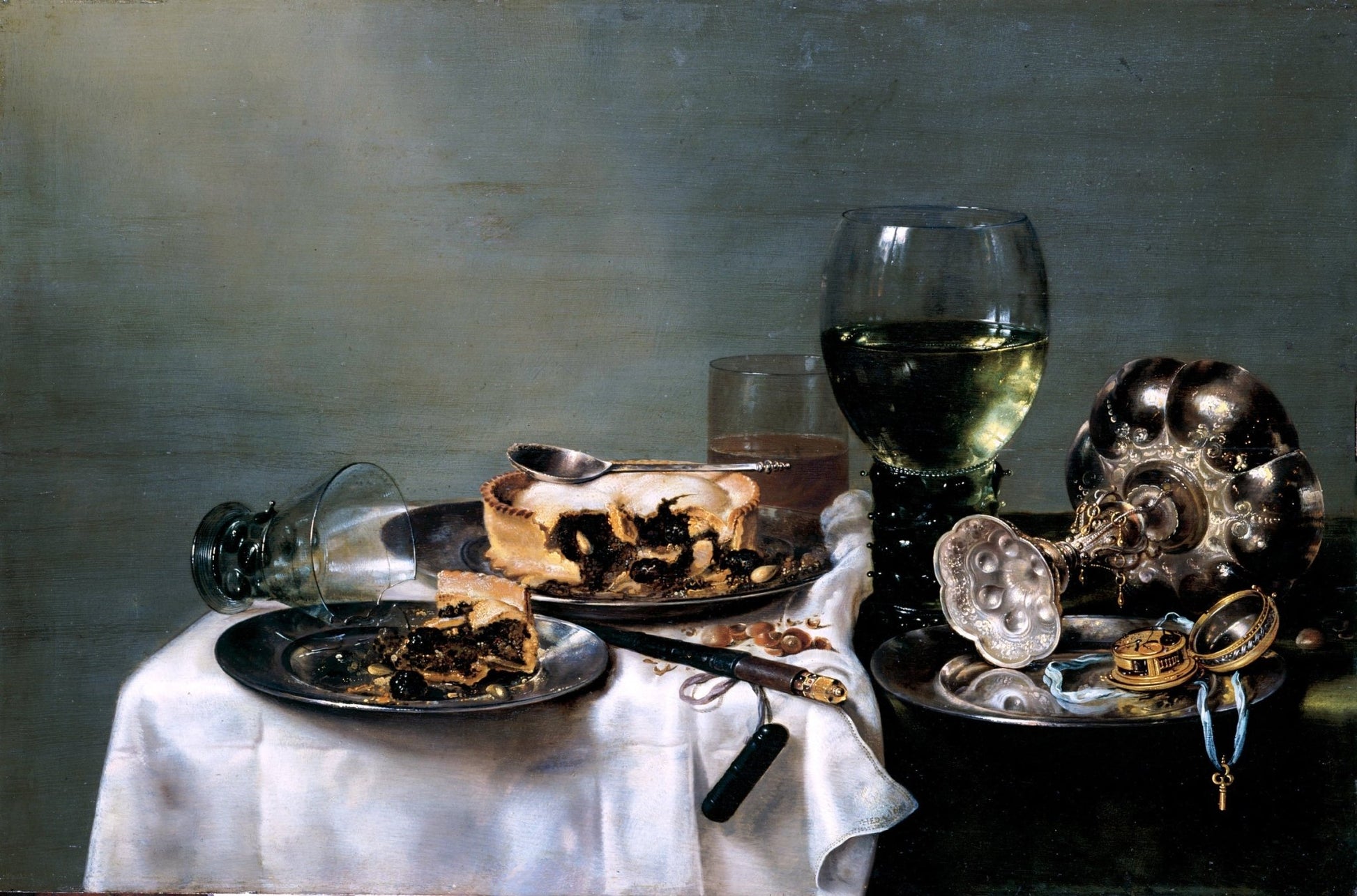 Breakfast Table with Blackberry Pie, vintage artwork by Willem Claesz. Heda, 12x8" (A4) Poster