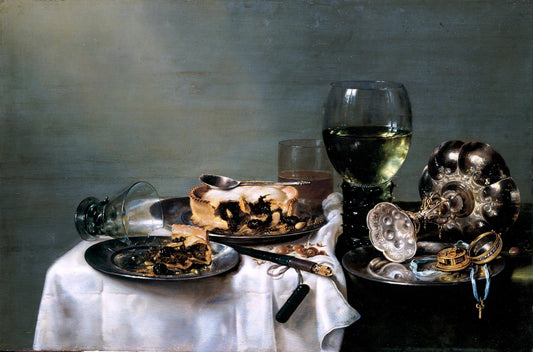 Breakfast Table with Blackberry Pie, vintage artwork by Willem Claesz. Heda, 12x8" (A4) Poster
