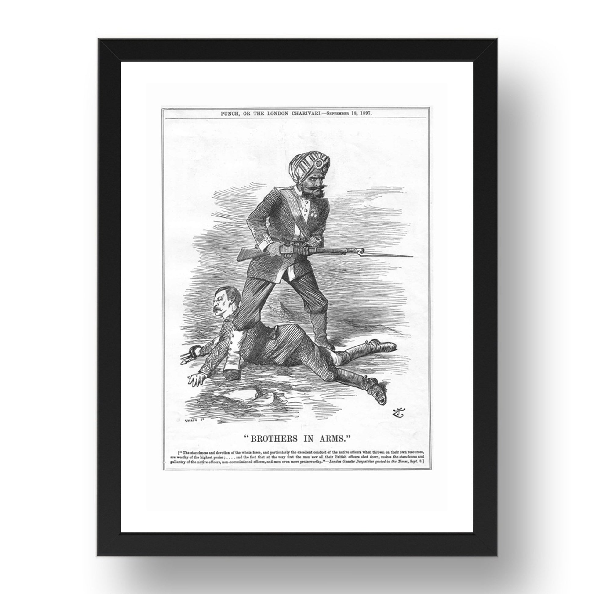 Brothers In Arms Sikh Soldier1897 blackwhite small, vintage historic poster in 17x13"(A3) Frame