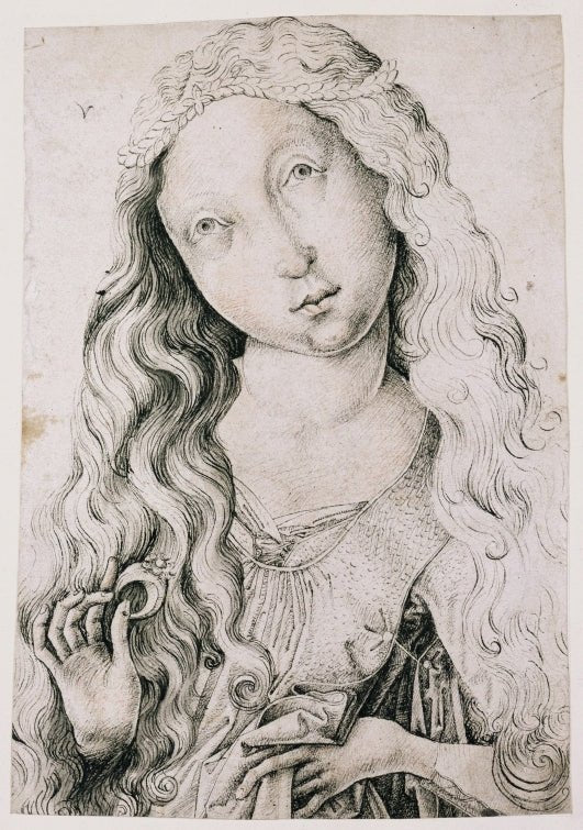 Brustbild eines Mädchens mit einem Ring, vintage artwork by Master E.S., A3 (16x12") Poster Print