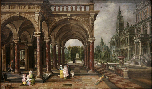 Buildings and gardens, vintage artwork by Hans Vredeman de Vries, A3 (16x12") Poster Print