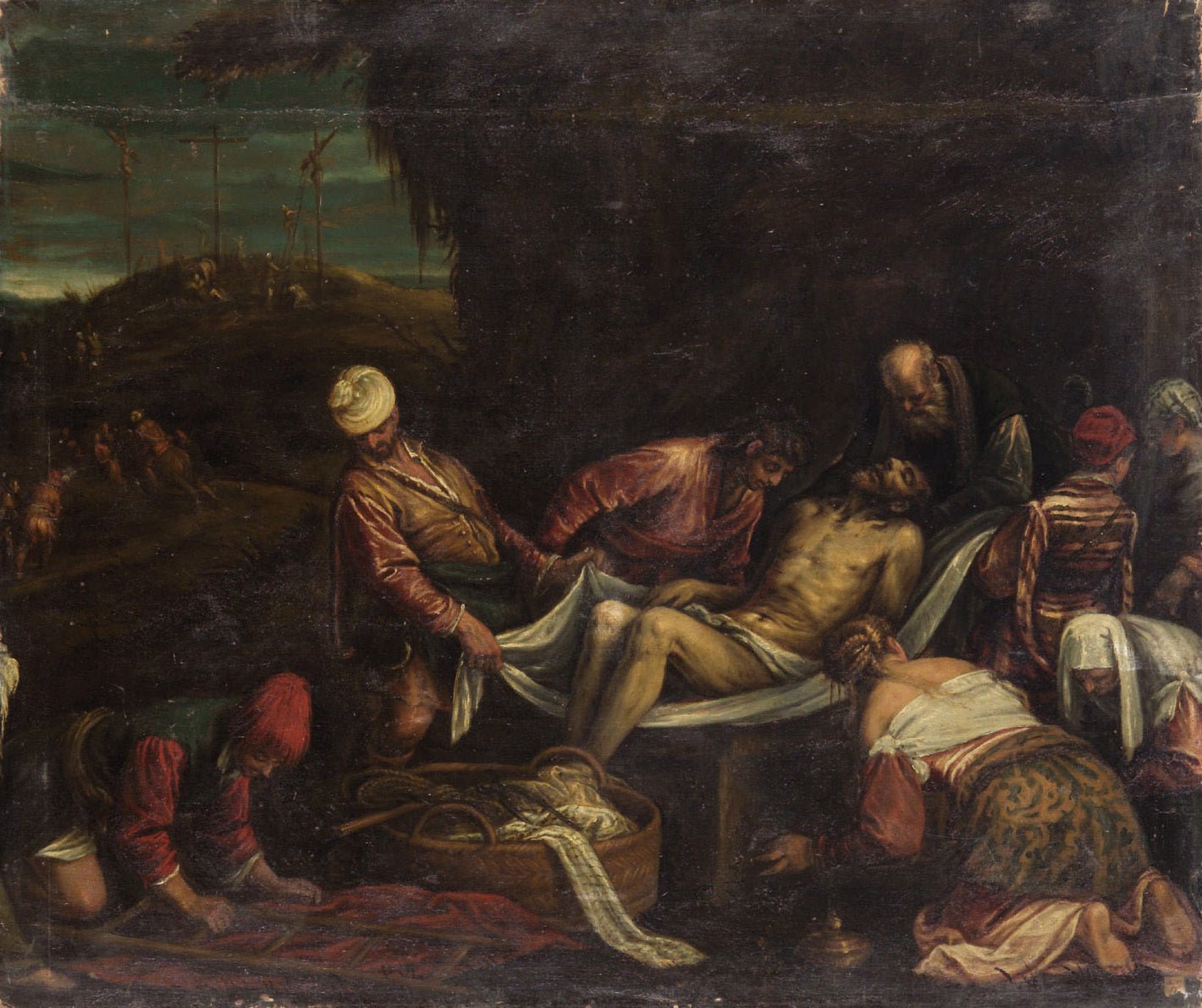 Burial of Christ, vintage artwork by Girolamo Bassano, A3 (16x12") Poster Print