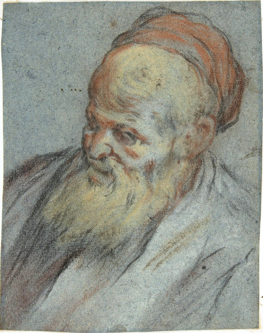 Bust-Length Study of a Bearded Man with Cap in Three-Quarter View, vintage artwork by Jacopo Bassano, A3 (16x12") Poster Print