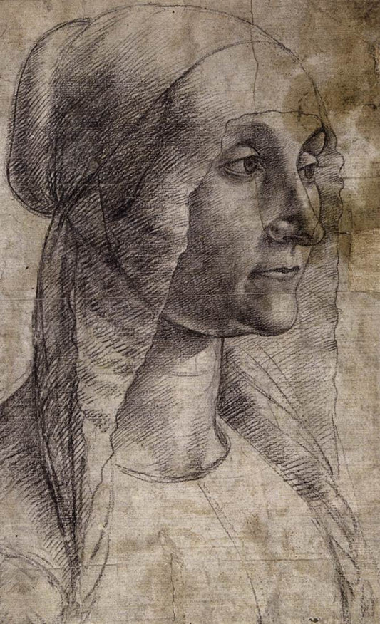 Bust-Length Woman Wearing a Coif, vintage artwork by Domenico Ghirlandaio, A3 (16x12") Poster Print