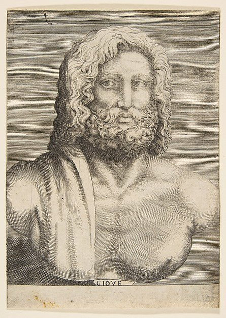 Bust of Jupiter ca 1531–76-Giulio Bonasone , vintage art, A3 (16x12") Poster Print