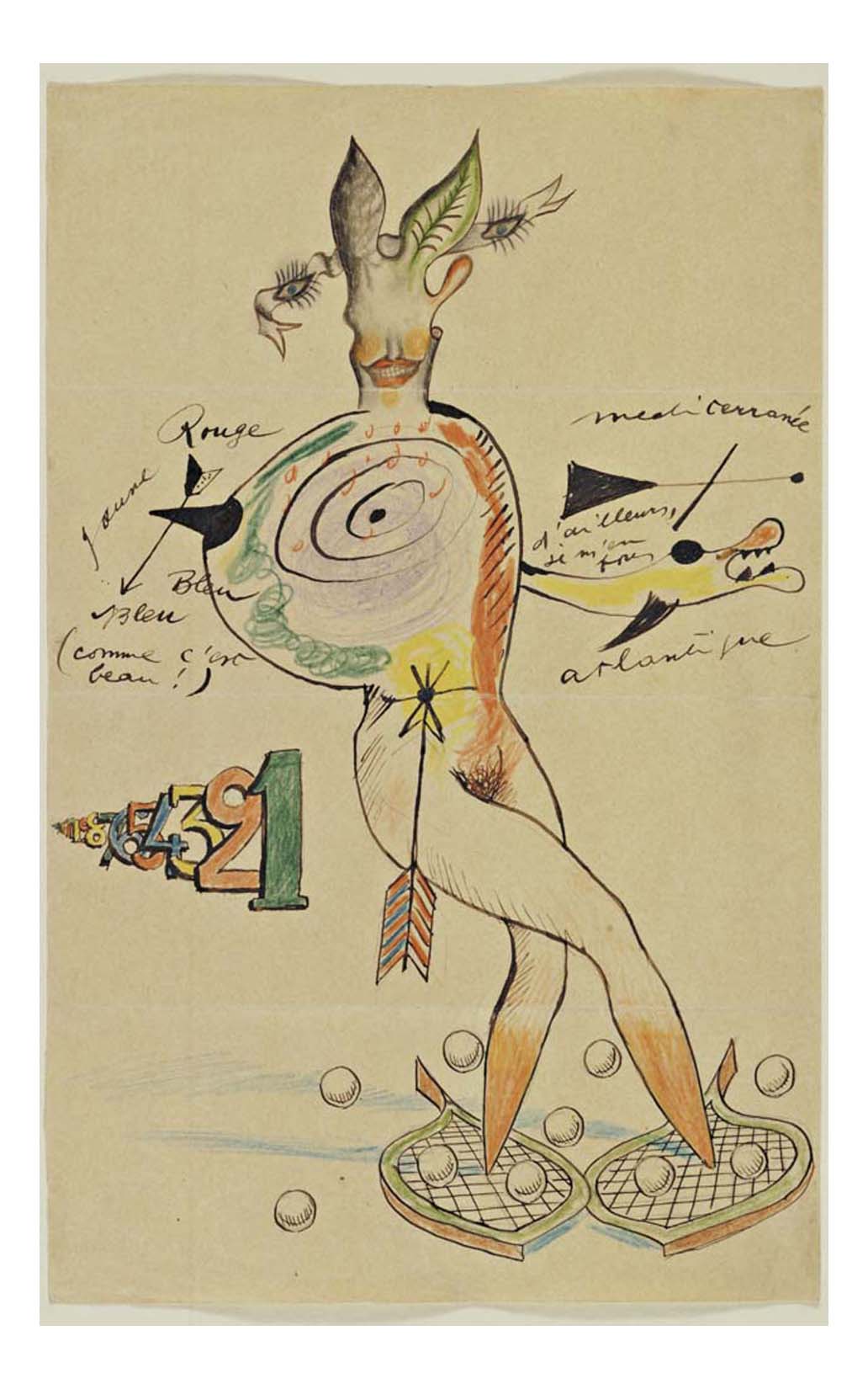Cadavre Exquis with Yves Tanguy, Joan Miro, Max Morise and Man Ray - Nude, 16x12" (A3) Poster Print