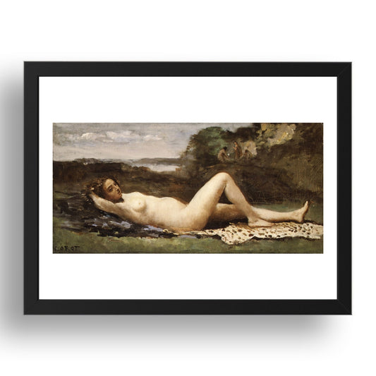 Camille Corot: Bacchante in a Landscape (1865 70), vintage artwork, A3 Size Reproduction Poster Print in 17x13" Black Frame