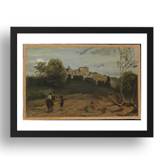 Camille Corot: Genzano w Rider  Peasant (1843), vintage artwork, A3 Size Reproduction Poster Print in 17x13" Black Frame