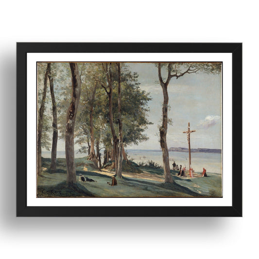 Camille Corot: Honfleur, Calvary (ca. 1830), vintage artwork, A3 Size Reproduction Poster Print in 17x13" Black Frame