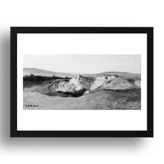 Camille Corot: Italian Landscape (late 1820s), vintage artwork, A3 Size Reproduction Poster Print in 17x13" Black Frame
