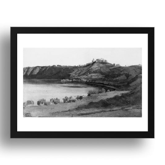 Camille Corot: Lake Albano and Castel Gandolfo (1826 27), vintage artwork, A3 Size Reproduction Poster Print in 17x13" Black Frame