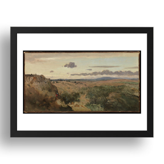 Camille Corot: Mountain Landscape, vintage artwork, A3 Size Reproduction Poster Print in 17x13" Black Frame
