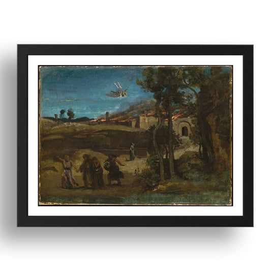Camille Corot: Study for The Destruction of Sodom (1843), vintage artwork, A3 Size Reproduction Poster Print in 17x13" Black Frame