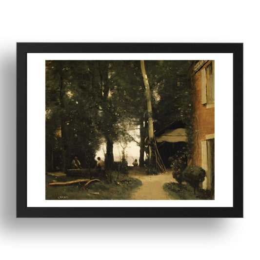 Camille Corot: The Banks of the Seine at Conflans (1865 70), vintage artwork, A3 Size Reproduction Poster Print in 17x13" Black Frame