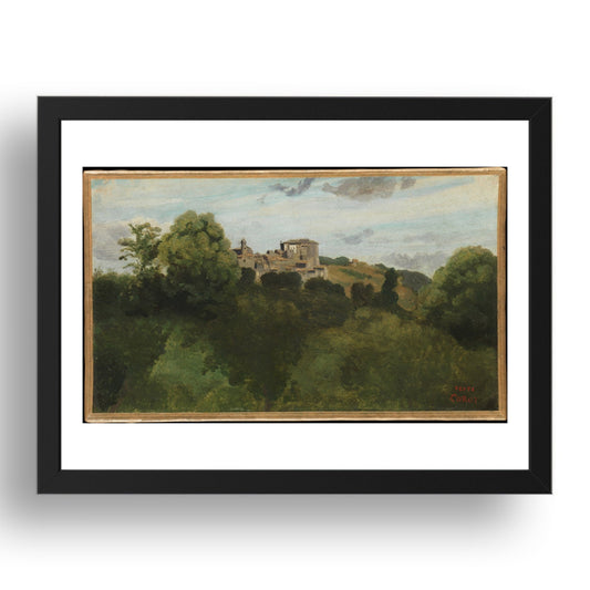 Camille Corot: View of Genzano (1843), vintage artwork, A3 Size Reproduction Poster Print in 17x13" Black Frame