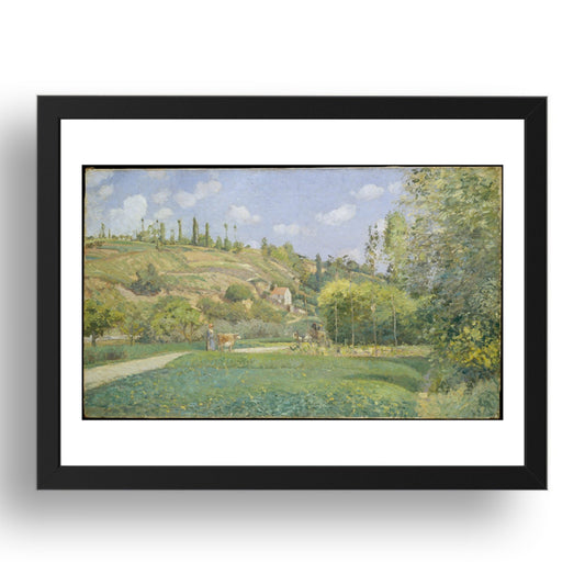Camille Pissarro: A Cowherd  Valhermeil, Auvers  (1874), vintage artwork, A3 Size Reproduction Poster Print in 17x13" Black Frame