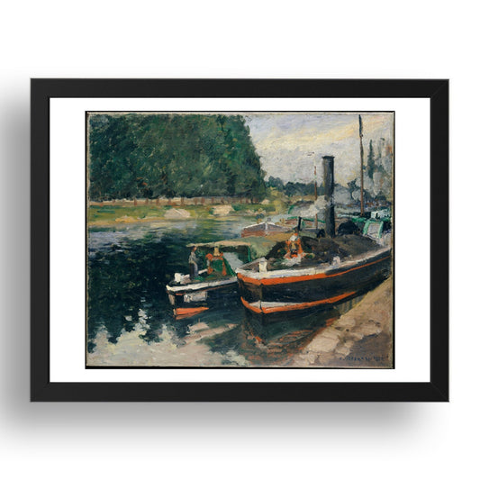 Camille Pissarro: Barges at Pontoise (1876), vintage artwork, A3 Size Reproduction Poster Print in 17x13" Black Frame