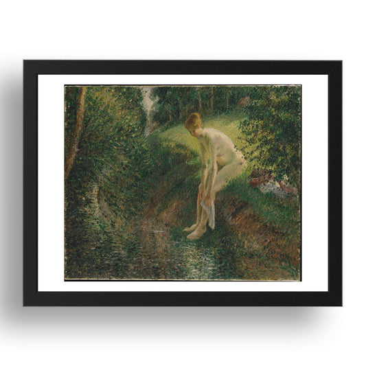 Camille Pissarro: Bather in the Woods (1895), vintage artwork, A3 Size Reproduction Poster Print in 17x13" Black Frame