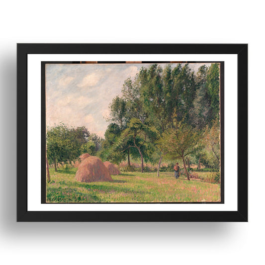 Camille Pissarro: Haystacks, Morning, Eragny (1899), vintage artwork, A3 Size Reproduction Poster Print in 17x13" Black Frame