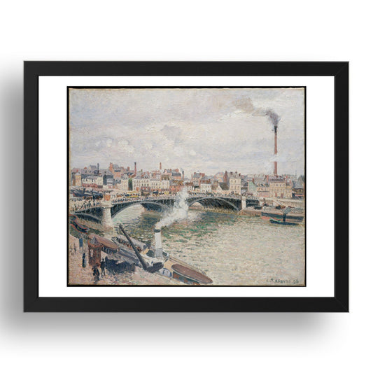 Camille Pissarro: Morning, An Overcast Day, Rouen (1896), vintage artwork, A3 Size Reproduction Poster Print in 17x13" Black Frame