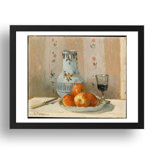 Camille Pissarro: Still Life with Apples and Pitcher (1872), vintage artwork, A3 Size Reproduction Poster Print in 17x13" Black Frame