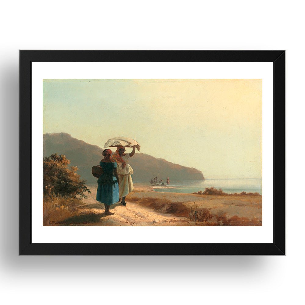 Camille Pissarro - Women Chatting, Sea [1856], vintage artwork in A3 (17x13") Black Frame