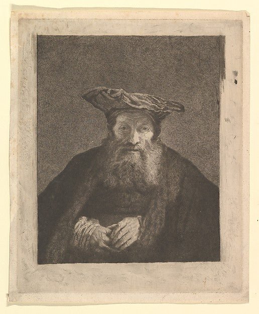 Captain William E. Baillie , After Rembrandt :Old Man with Beard and Flat Cap after Rembrandt 1765, vintage artwork, 16x12"(A3) Poster Print