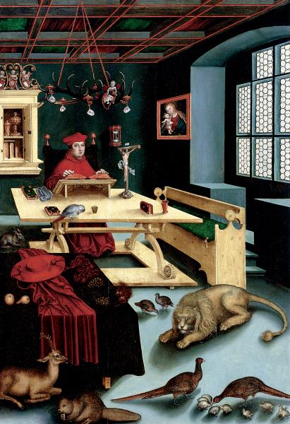 Cardinal Albrecht of Brandenburg as Saint Jerome, vintage artwork by Lucas Cranach the Elder, A3 (16x12") Poster Print