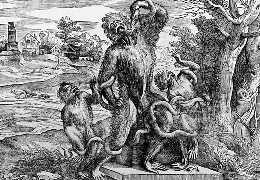 Caricature of the LaocÃ¶on-group, vintage artwork by Titian, A3 (16x12") Poster Print