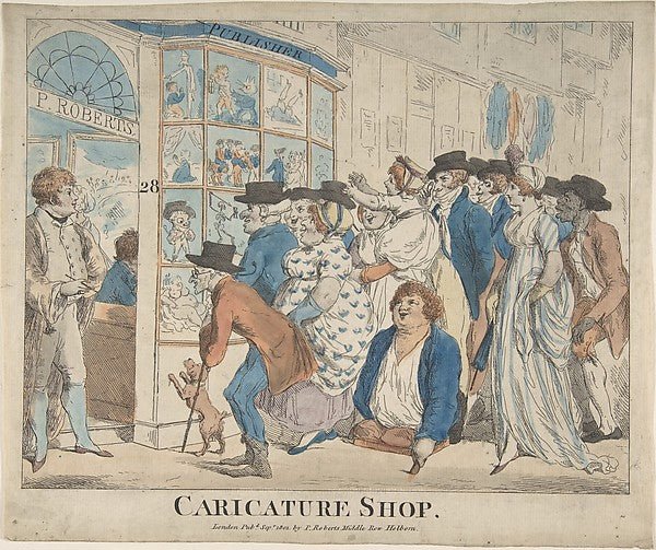 Caricature Shop of Piercy Roberts  28 Middle Row  Holborn 1801, vintage art, A3 (16x12") Poster Print