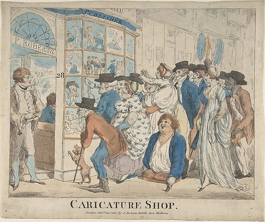 Caricature Shop of Piercy Roberts  28 Middle Row  Holborn 1801, vintage art, A3 (16x12") Poster Print