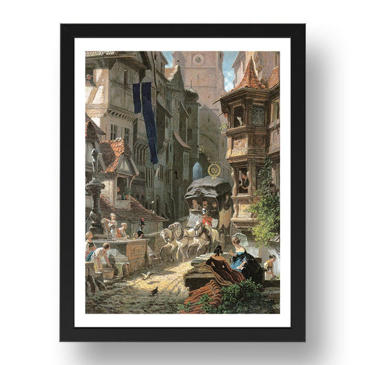 Carl Spitzweg - Arrival Of Stagecoach [c. 1859], vintage artwork in A3 (17x13") Black Frame
