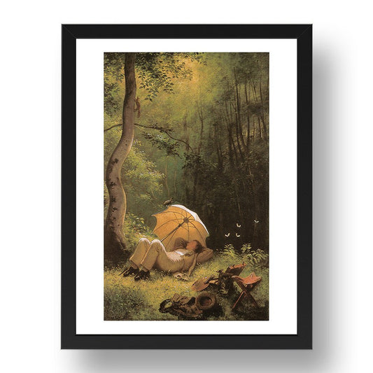 Carl Spitzweg - Painter Forest Clearing, Umbrella, vintage artwork in A3 (17x13") Black Frame