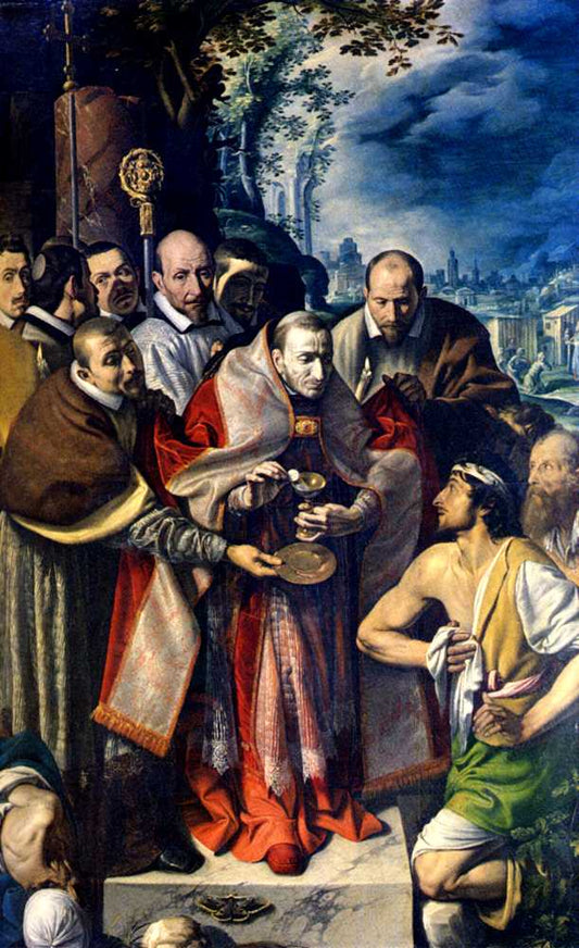 Carlo Borromeo Giving Communion To The Plague Victims, vintage artwork by Tanzio da Varallo, 12x8" (A4) Poster
