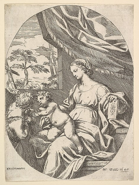 Carlo Maratti:The Virgin and Child with the Young St. John the Baptist 1647, vintage artwork, 16x12"(A3) Poster Print