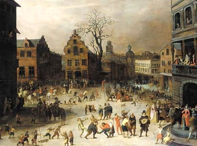 Carnival in a Town Square, vintage artwork by Louis de Caullery, Poster Print, Wall art