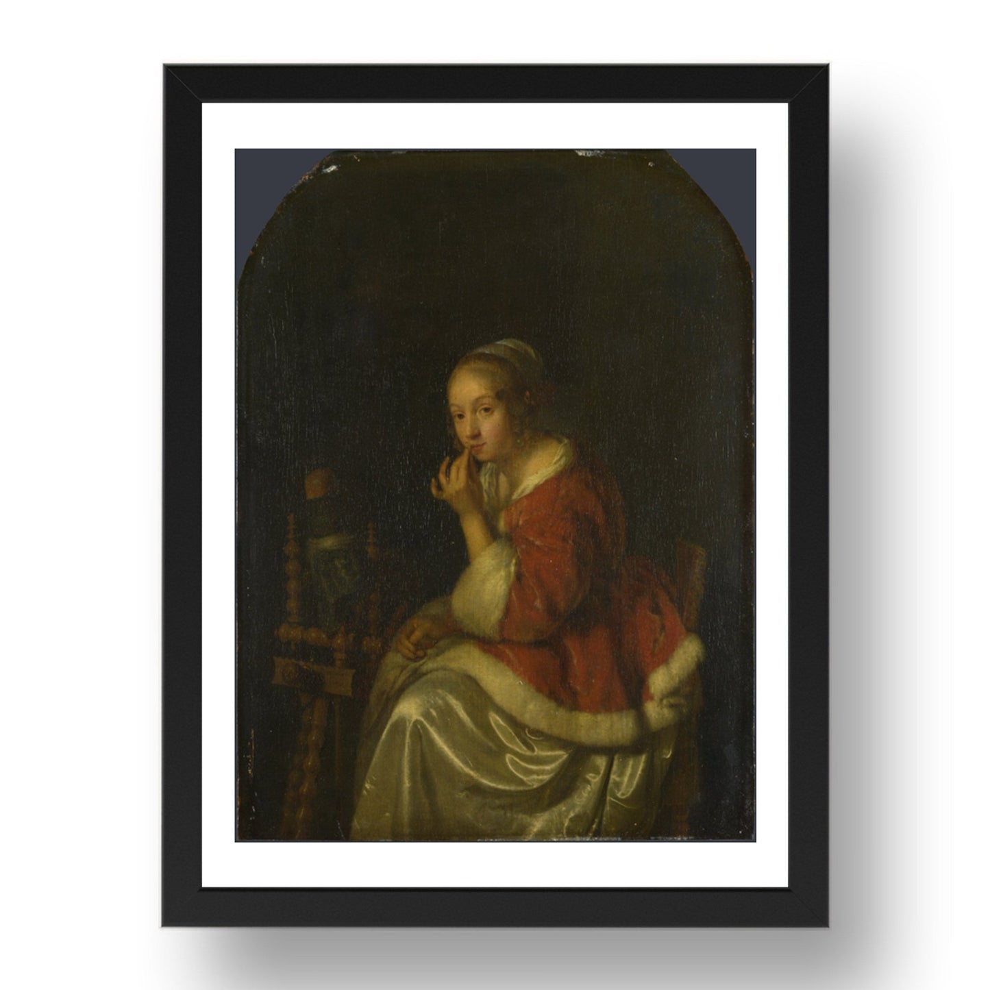 Caspar Netscher: A Lady at a Spinning wheel, Poster in 17x13"(A3) Frame