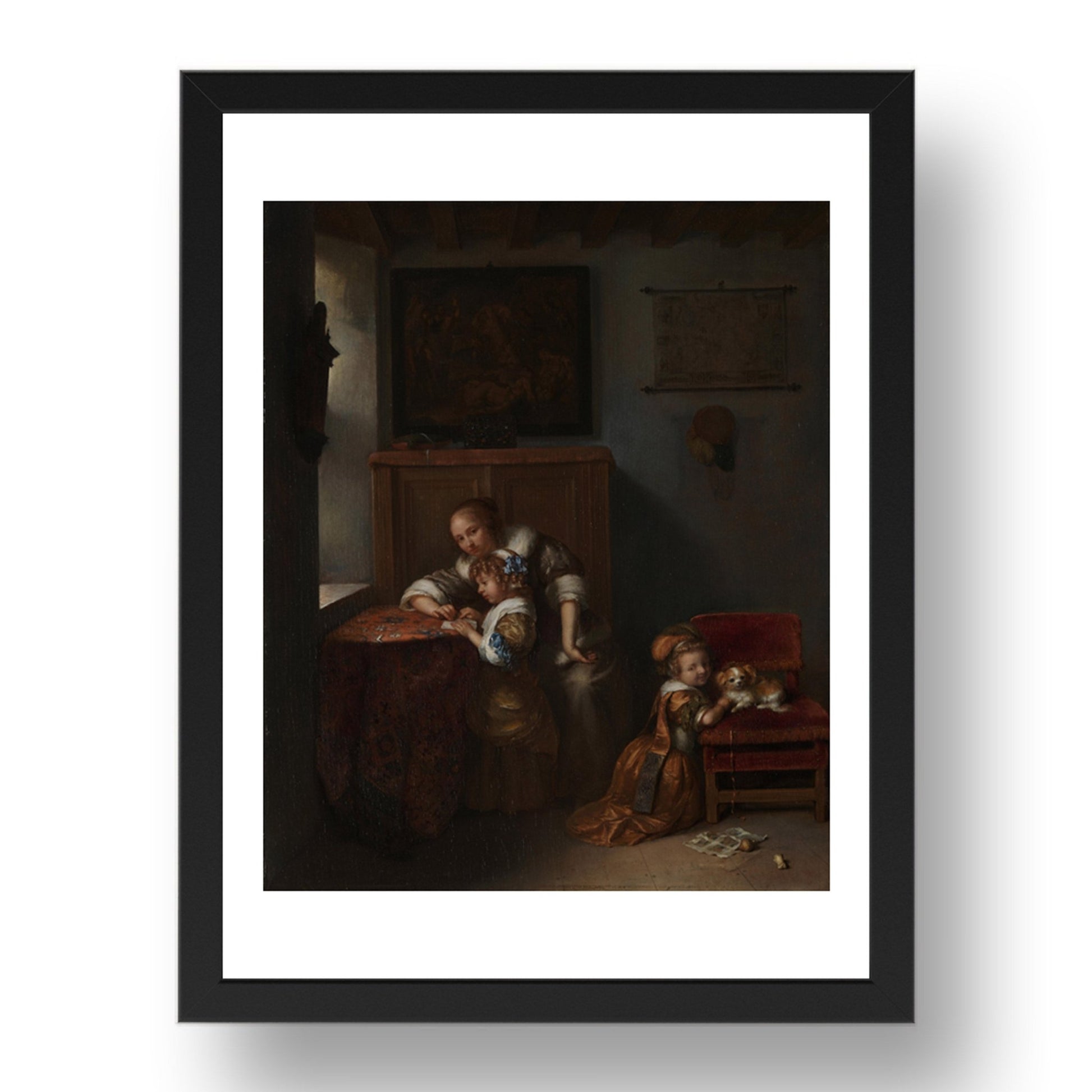 Caspar Netscher: A Lady teaching a Child to Read, Poster in 17x13"(A3) Frame