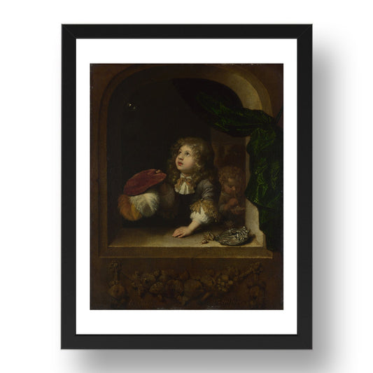 Caspar Netscher: Two Boys blowing Bubbles, Poster in 17x13"(A3) Frame