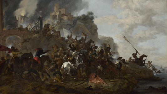 Cavalry Making a Sortie from a Fort on a Hill by Philips Wouwermans, vintage art, modern poster print