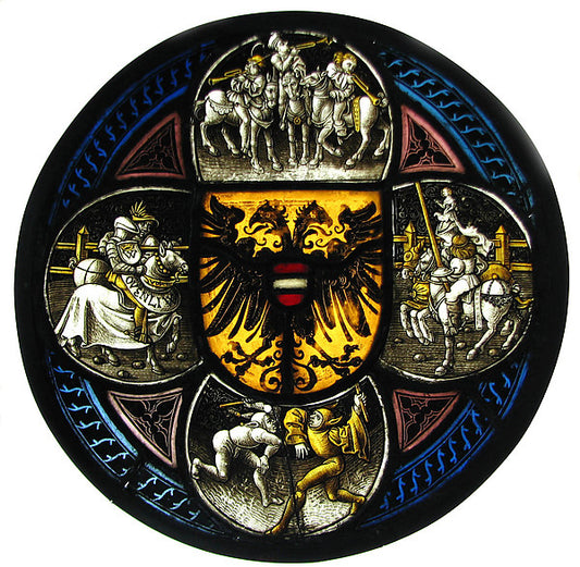 :Quatrefoil Roundel with Arms and Secular Scenes 1490–1500-16x12"(A3) Poster
