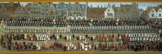 Celebrations of the Ommegang in Brussels: Procession of Our Lady of Sablon, vintage artwork by Denijs van Alsloot, 12x8" (A4) Poster