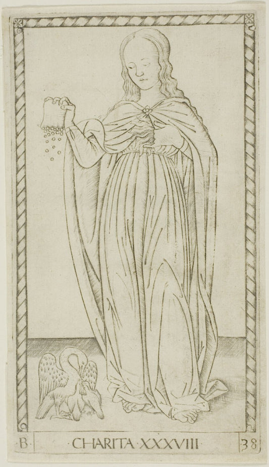 Charity, plate 38 from Genii and Virtues by  Master of the E-Series Tarocchi, 23x16"( A2 size) Poster Print