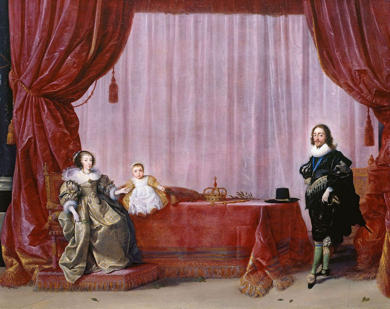 Charles I and Henrietta Maria with their son Charles, Prince of Wales., vintage artwork by Hendrick Pot, 12x8" (A4) Poster