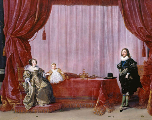 Charles I and Henrietta Maria with their son Charles, Prince of Wales., vintage artwork by Hendrick Pot, 12x8" (A4) Poster