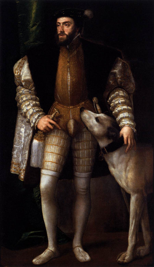 Charles V Standing with His Dog, vintage artwork by Titian, A3 (16x12") Poster Print