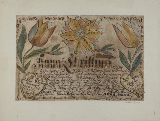 Charlotte Angus:Pa. German Birth Certificate,16x12"(A3) Poster