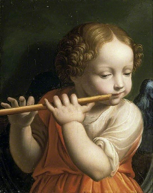 Child Angel Playing a Flute, vintage artwork by Attributed to Bernardino Luini, A3 (16x12") Poster Print